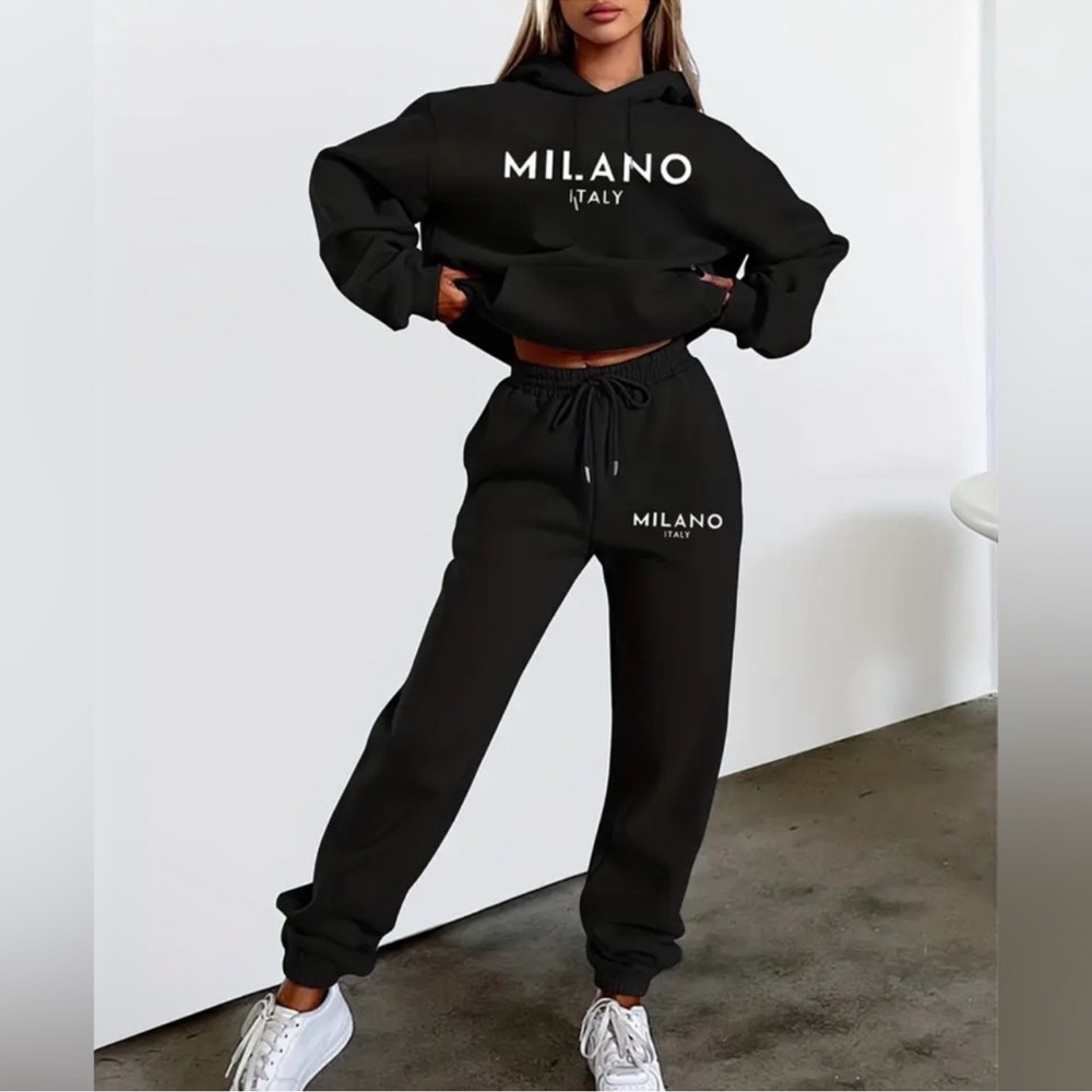 Milano Italy Women's two piece Black Jogger Set. New